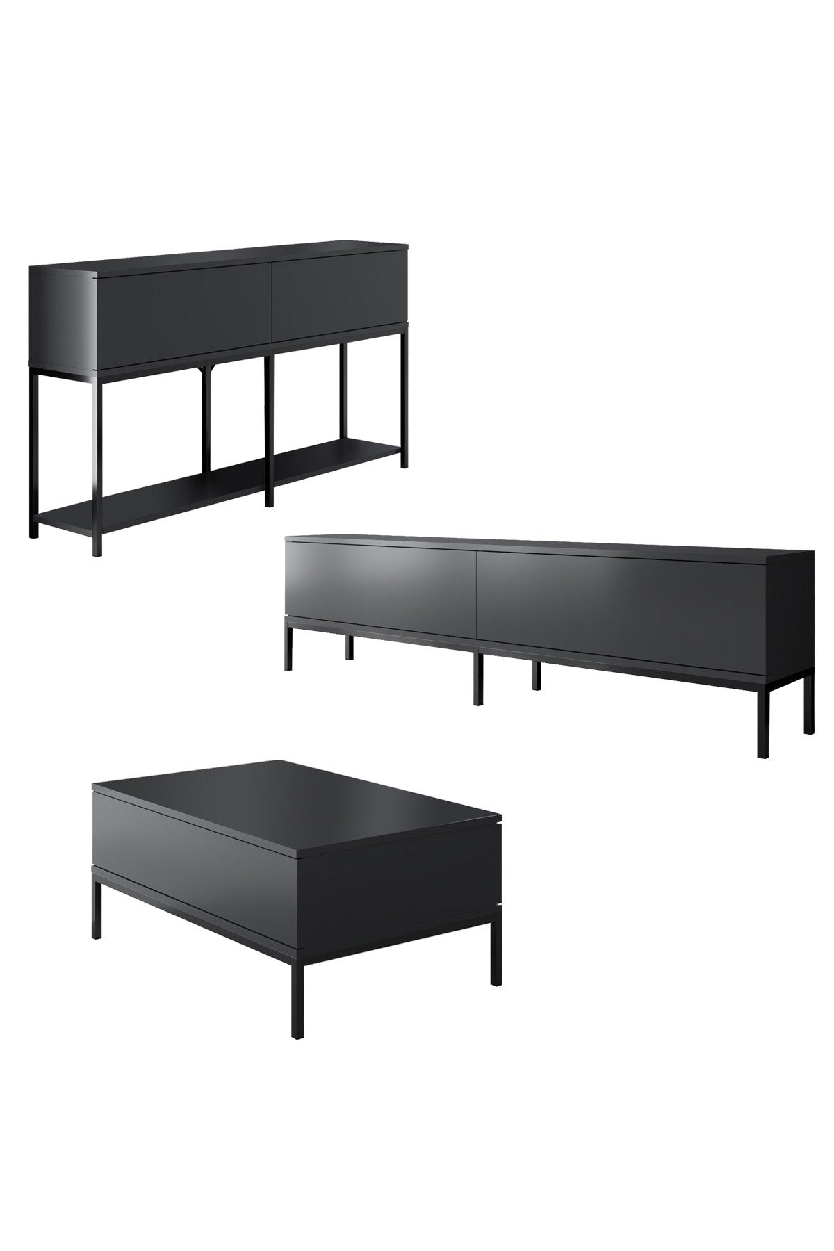 Furniture Set Anthracite Lord - Coffee Table + TV Furniture + Dressoir - Black Frame