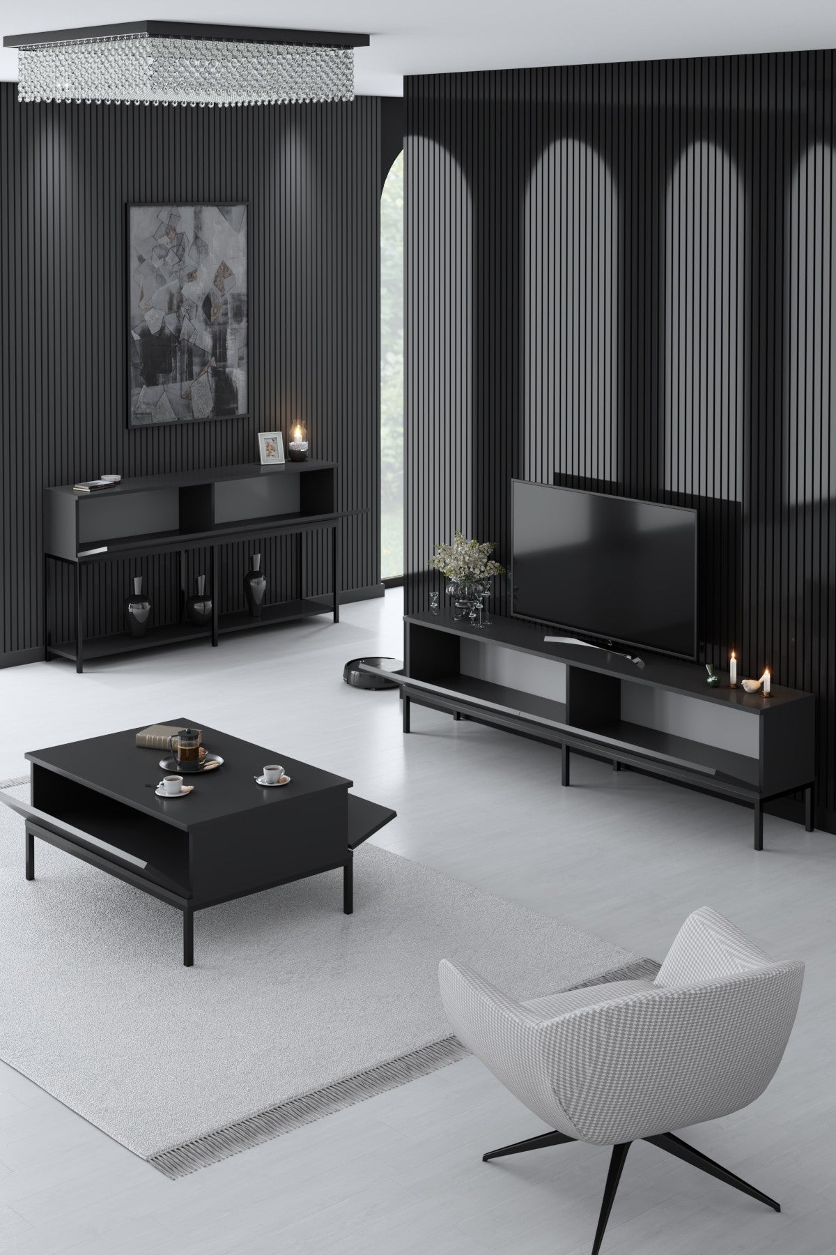 Furniture Set Anthracite Lord - Coffee Table + TV Furniture + Dressoir - Black Frame