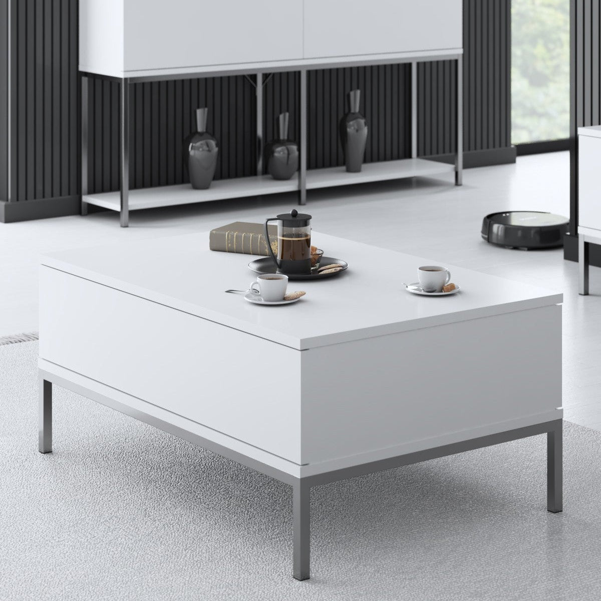 Rectangular Coffee Table White Lord 90x60 - Silver Frame