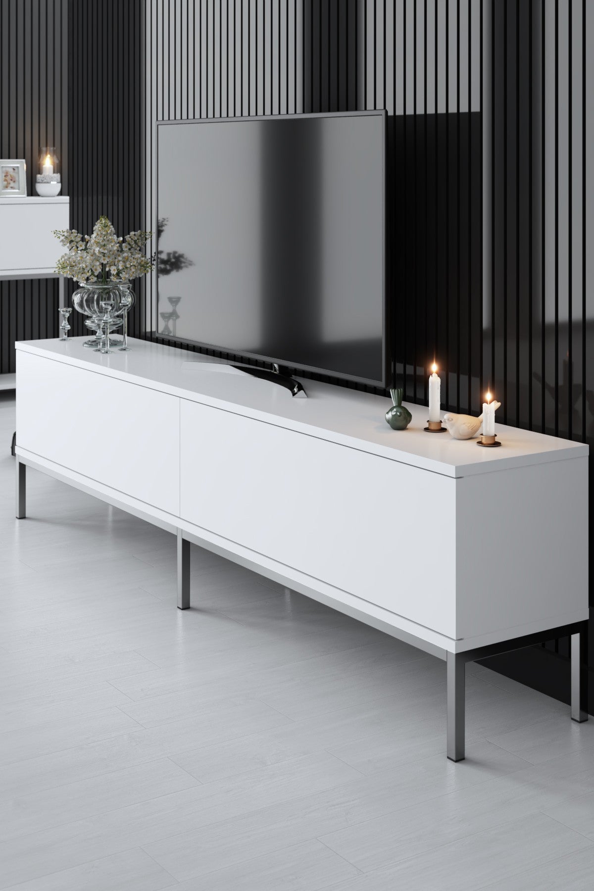 White Lord Furniture Set - Coffee Table + TV Furniture + Sideboard - Silver Frame