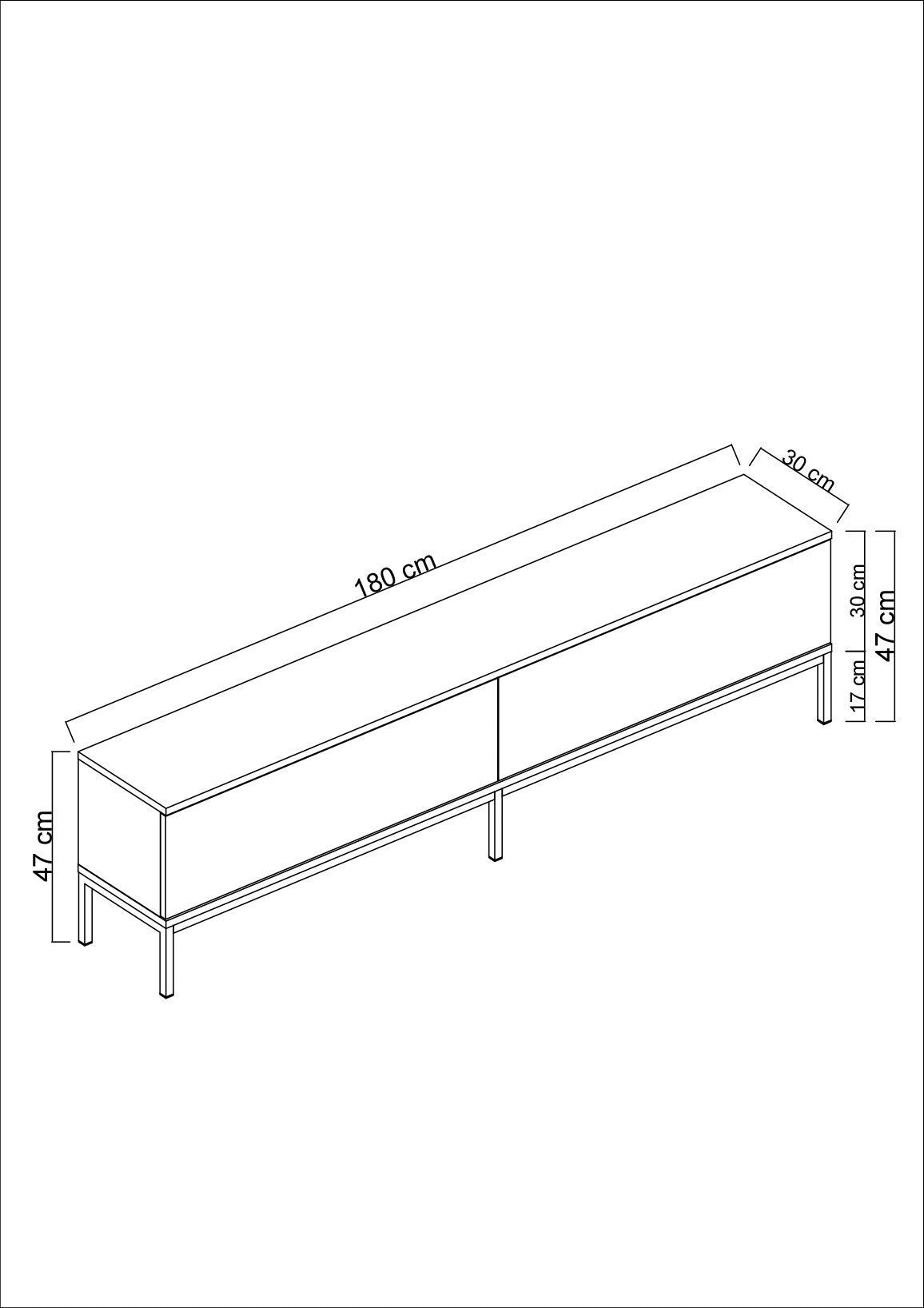 TV Meubels - TV Meubel Lord Zwart Wit Melamine 180x47x30 cm - Dimehouse