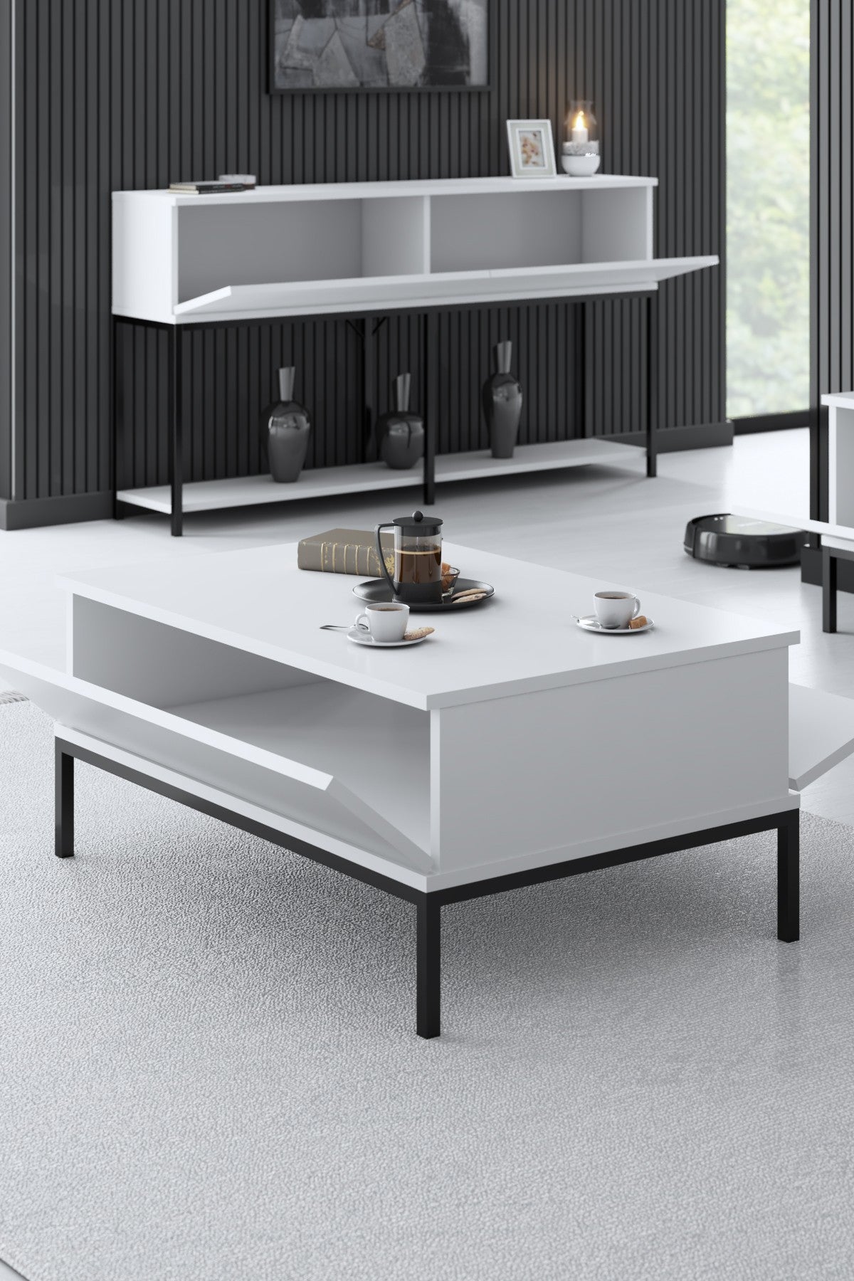 Rectangular Coffee Table White Lord 90x60 - Black Frame