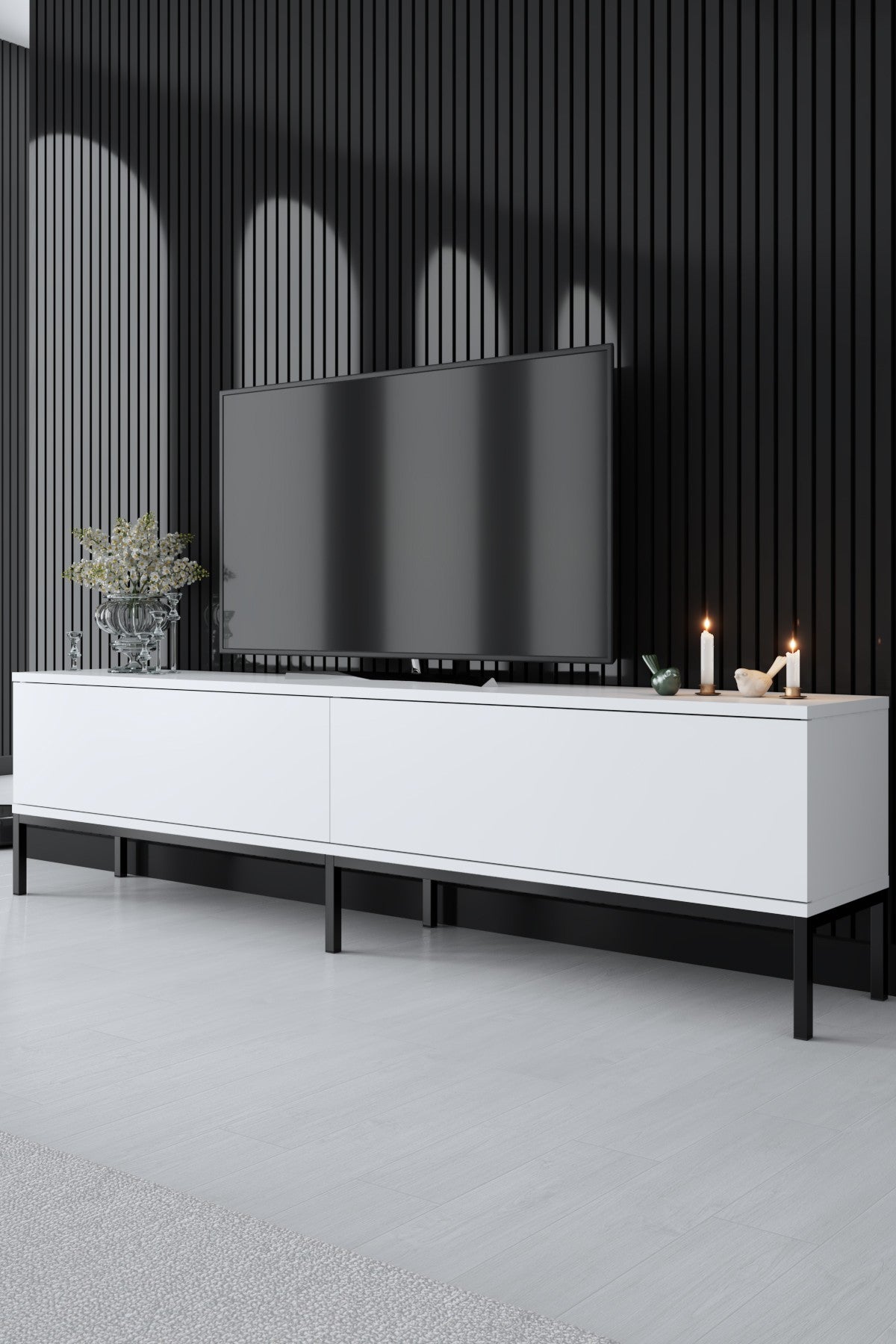 Meubelsets - Meubelset Wit Lord - Salontafel + TV Meubel + Dressoir - Zwart Frame - Dimehouse