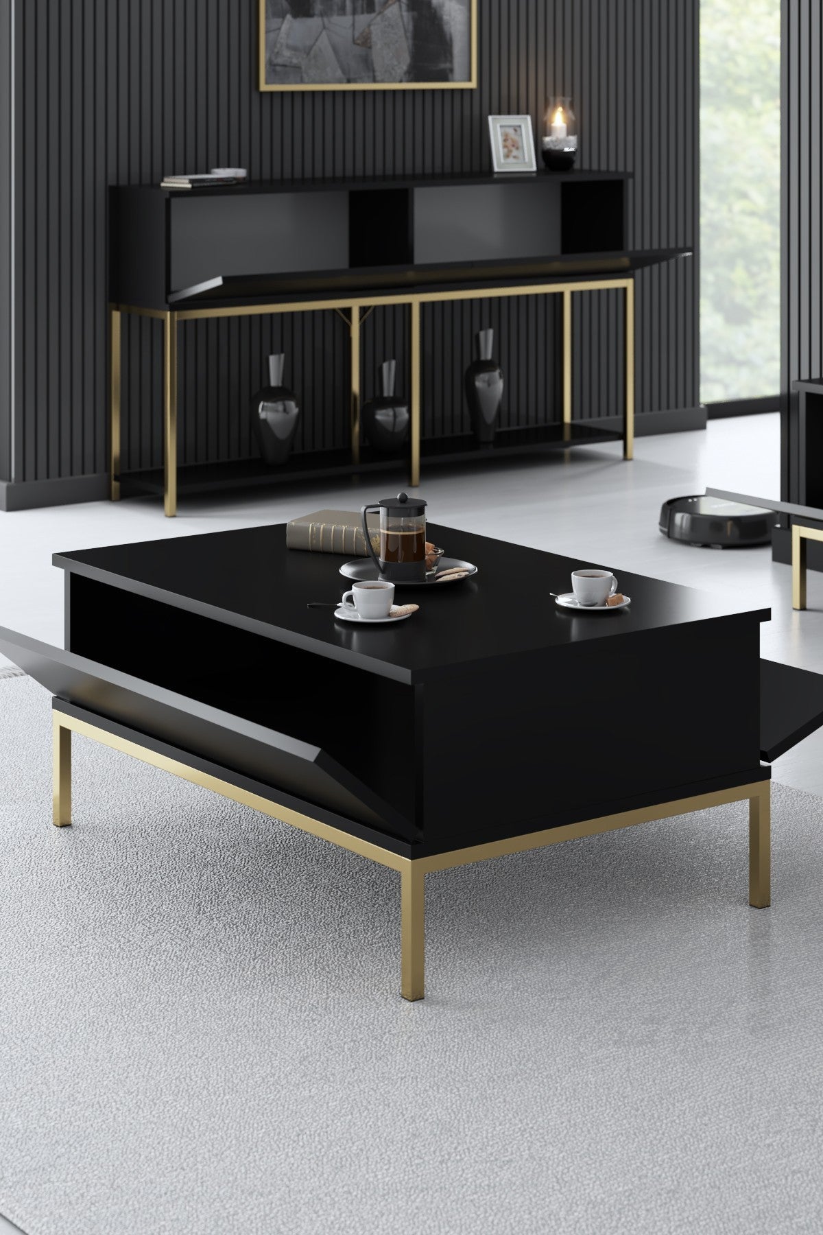 Rectangular Coffee Table Black Lord 90x60 - Gold Frame