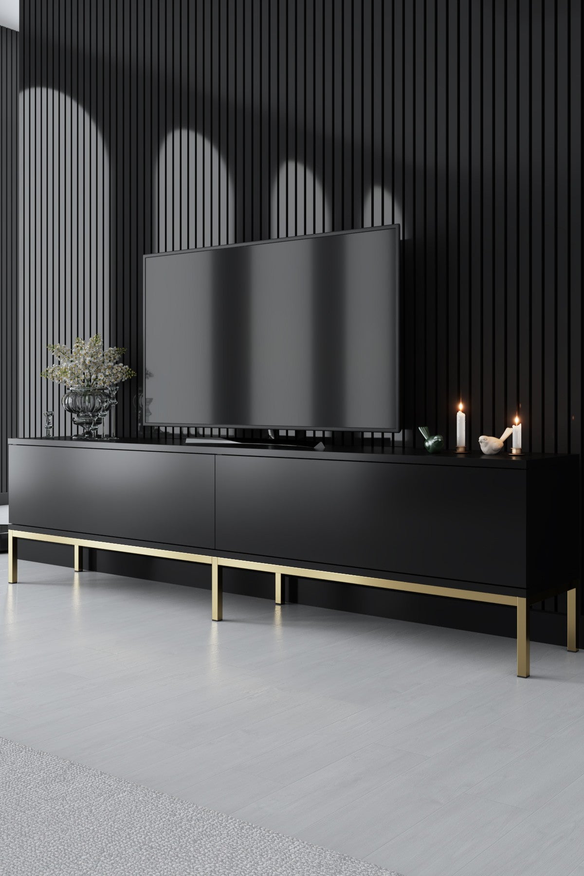 Furniture Set Black Lord - Coffee Table + TV Cabinet + Dresser - Golden Frame