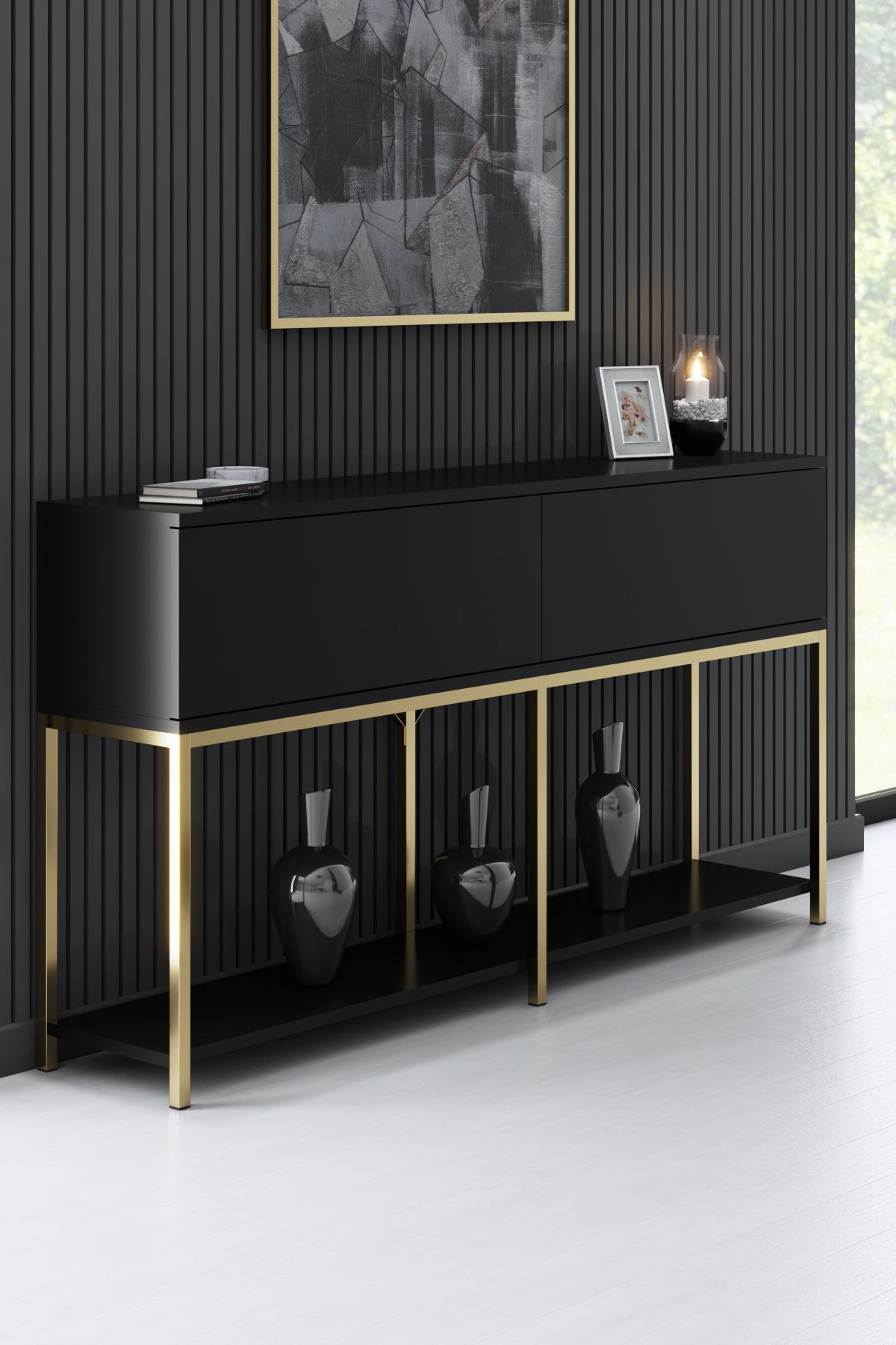Furniture Set Black Lord - Coffee Table + TV Cabinet + Dresser - Golden Frame