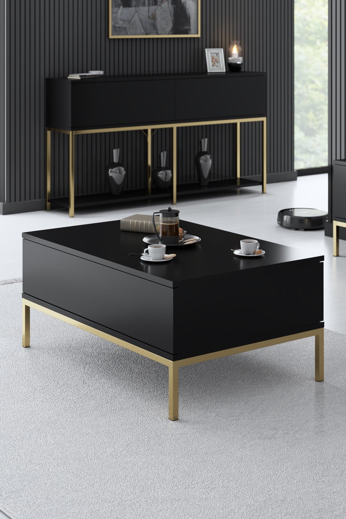 Furniture Set Black Lord - Coffee Table + TV Cabinet + Dresser - Golden Frame
