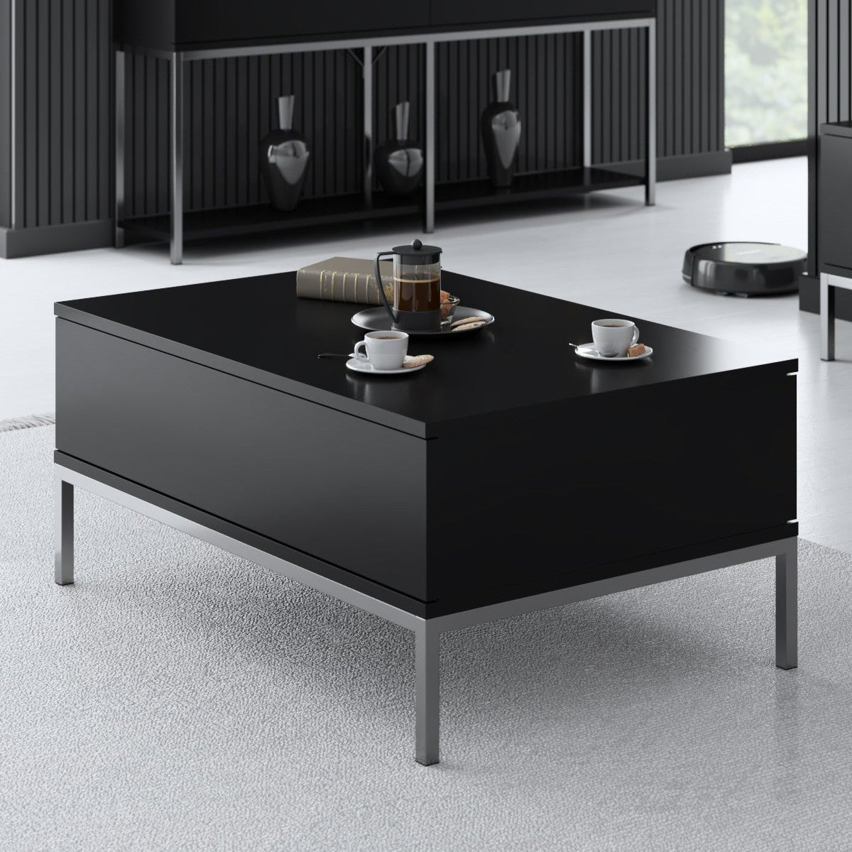 Rectangular Coffee Table Black Lord 90x60 - Silver Frame