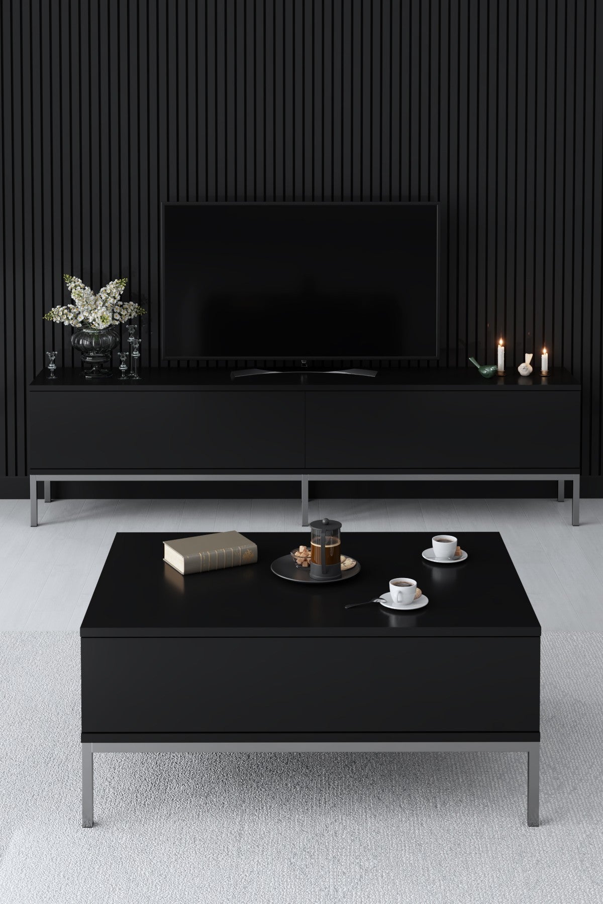 Rectangular Coffee Table Black Lord 90x60 - Silver Frame