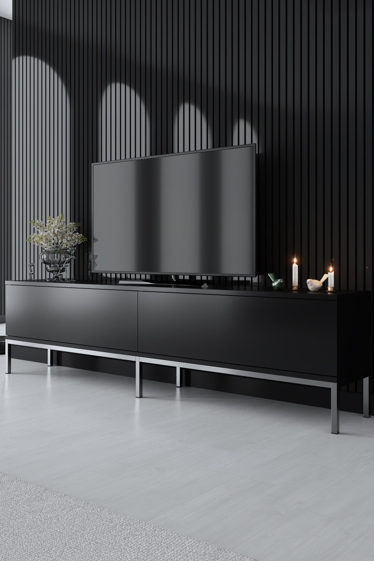 Furniture Set Black Lord - Coffee Table + TV Cabinet + Sideboard - Silver Frame