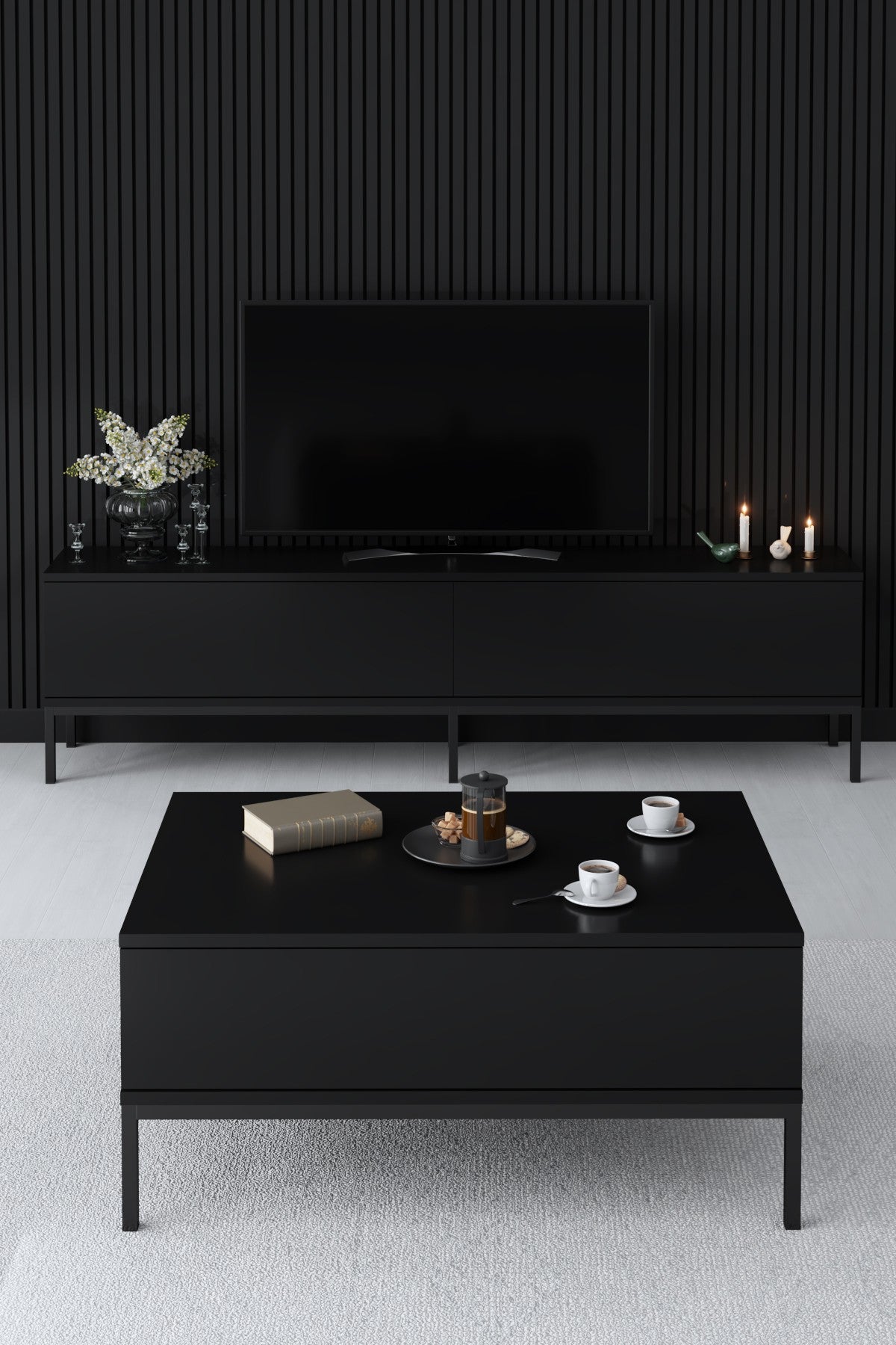 Furniture Set Black Lord - Coffee Table + TV Cabinet + Dresser - Black Frame