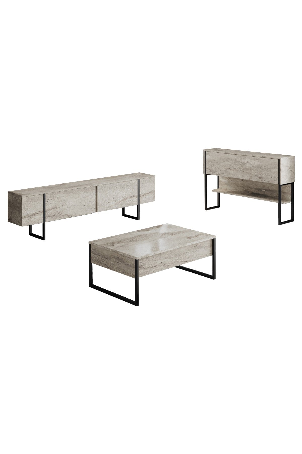 Furniture Set Travertine Luxe - Coffee Table + TV Cabinet + Sideboard Luxe - Black Frame