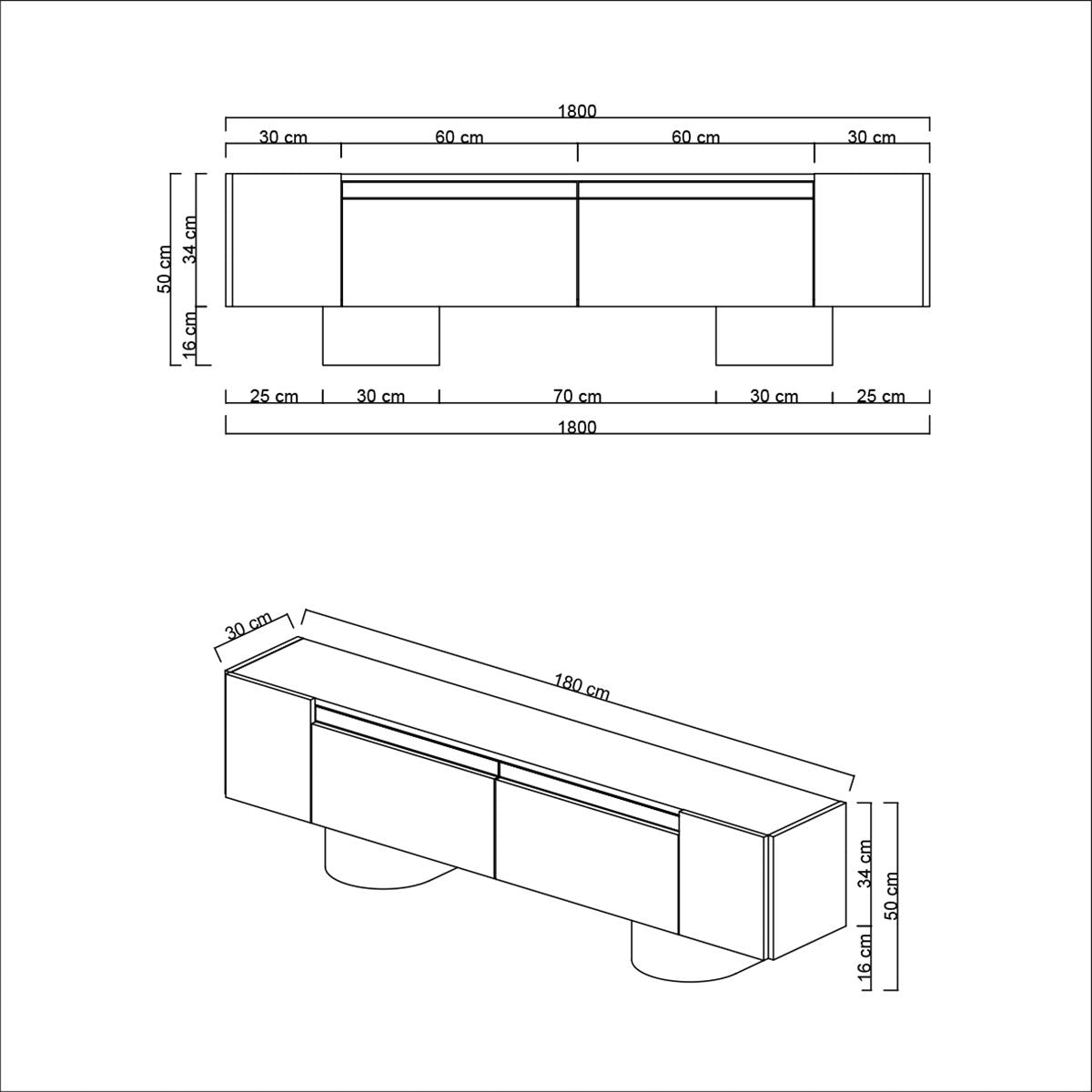TV Furniture Anthracite Bohem 180x50x30 - Black Frame