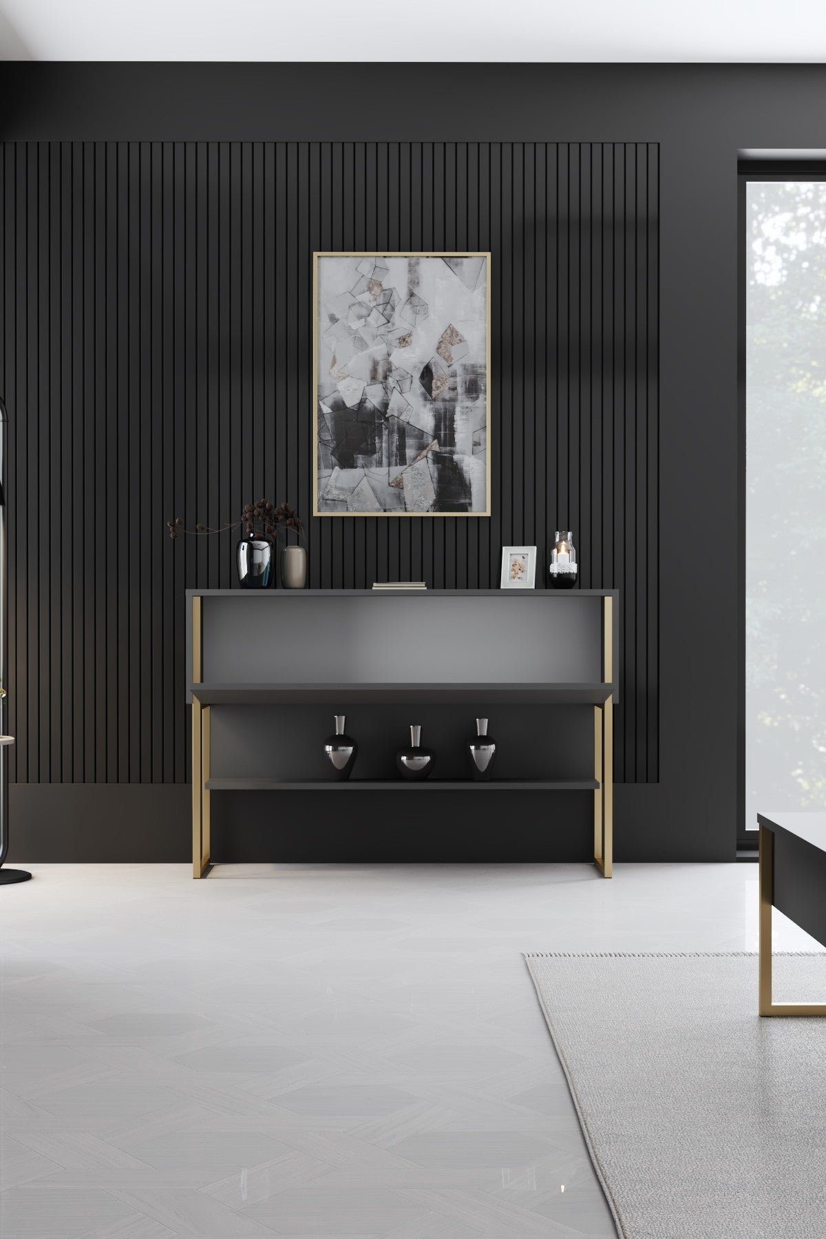 Modern Sideboard Anthracite Luxury 120x80x30 - Golden Frame - One Compartment