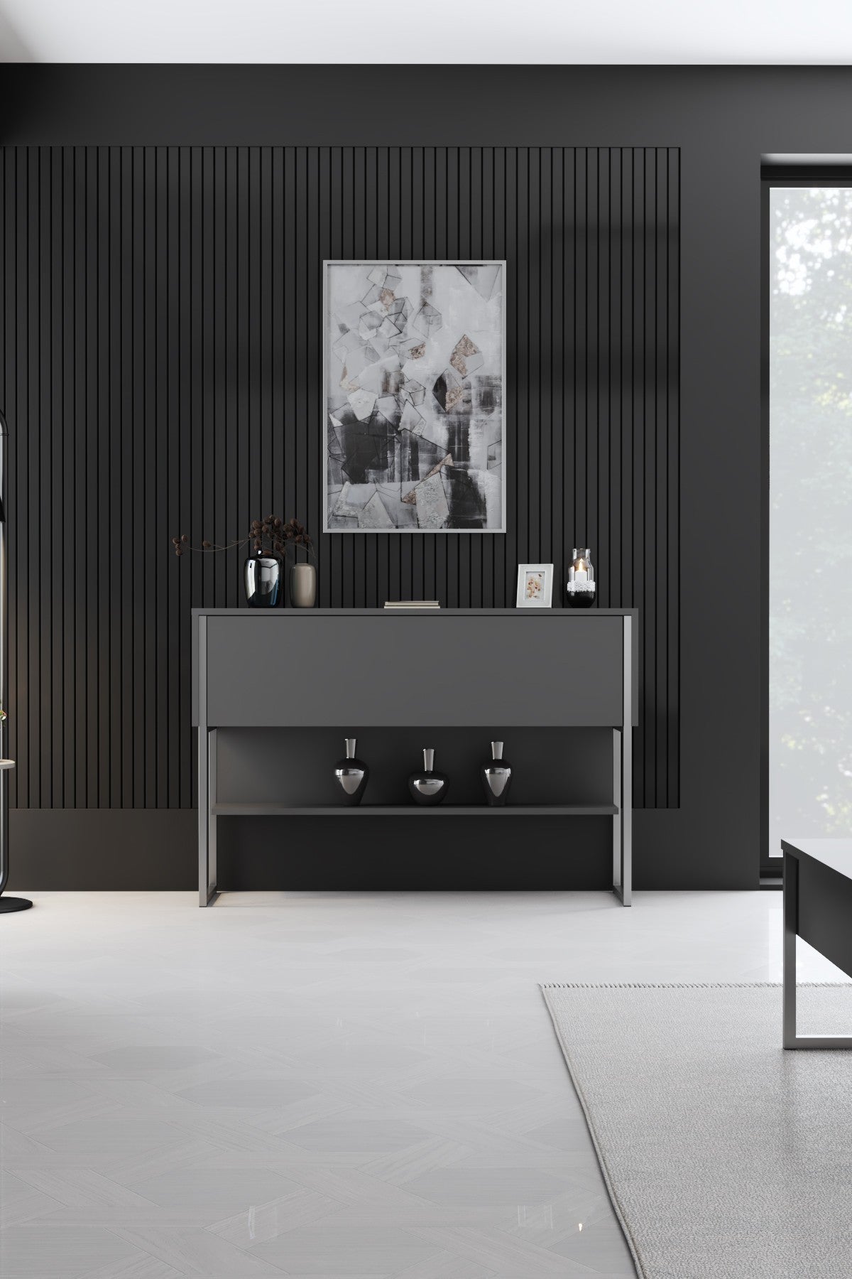 Modern Sideboard Anthracite Luxury 120x80x30 - Silver Frame - One Compartment