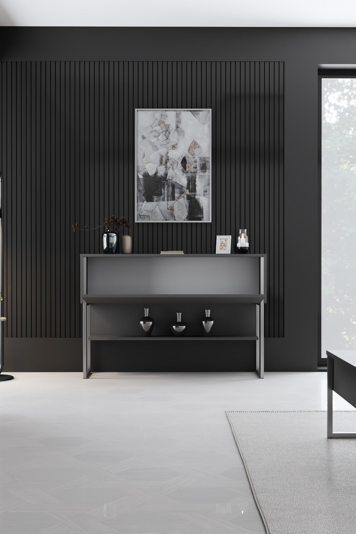 Modern Sideboard Anthracite Luxury 120x80x30 - Silver Frame - One Compartment
