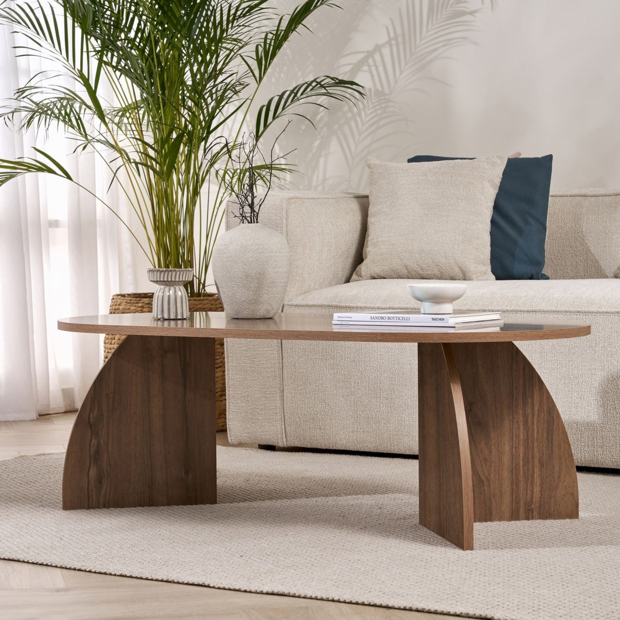 Melina coffee table oval walnut 120 cm Melamine-coated wood composite