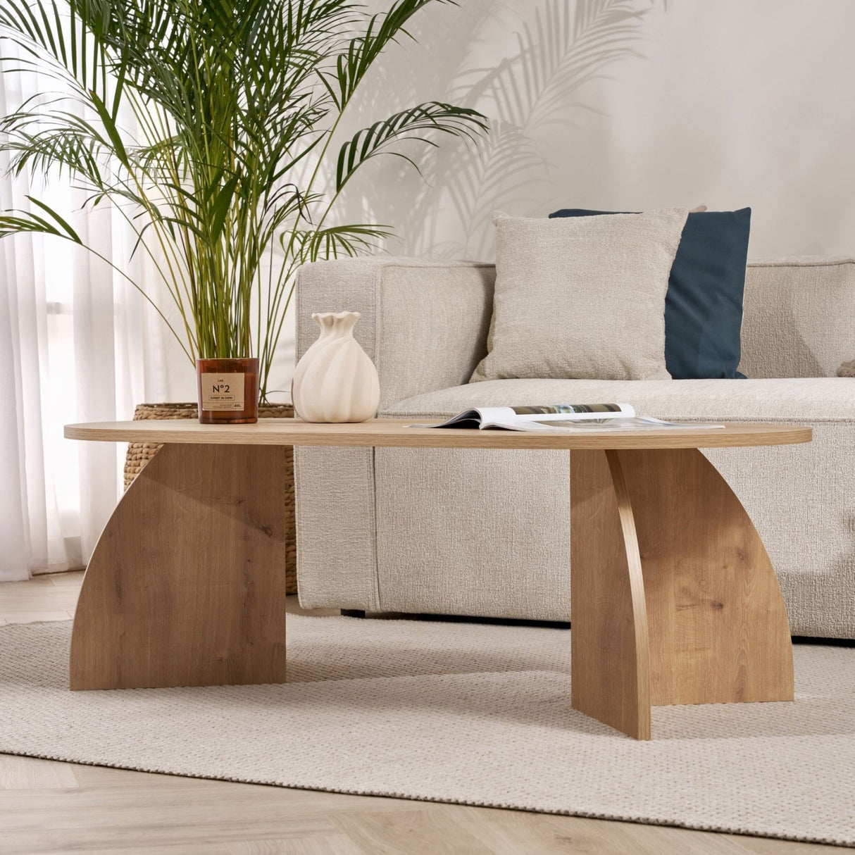 Melina coffee table oval in sapphire oak look Melamine-coated wood
