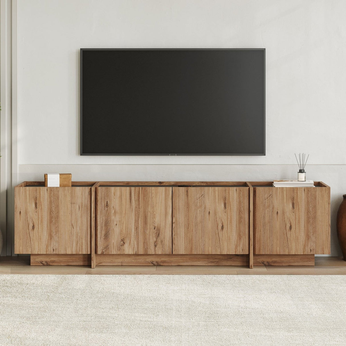 Lowen TV cabinet in oak look 180 cm Atlantic Pine and anthracite melamine wood