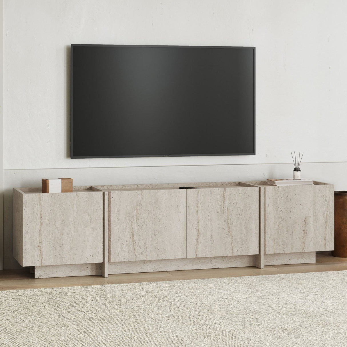 Lowen TV cabinet travertine 180 cm Melamine-coated wood