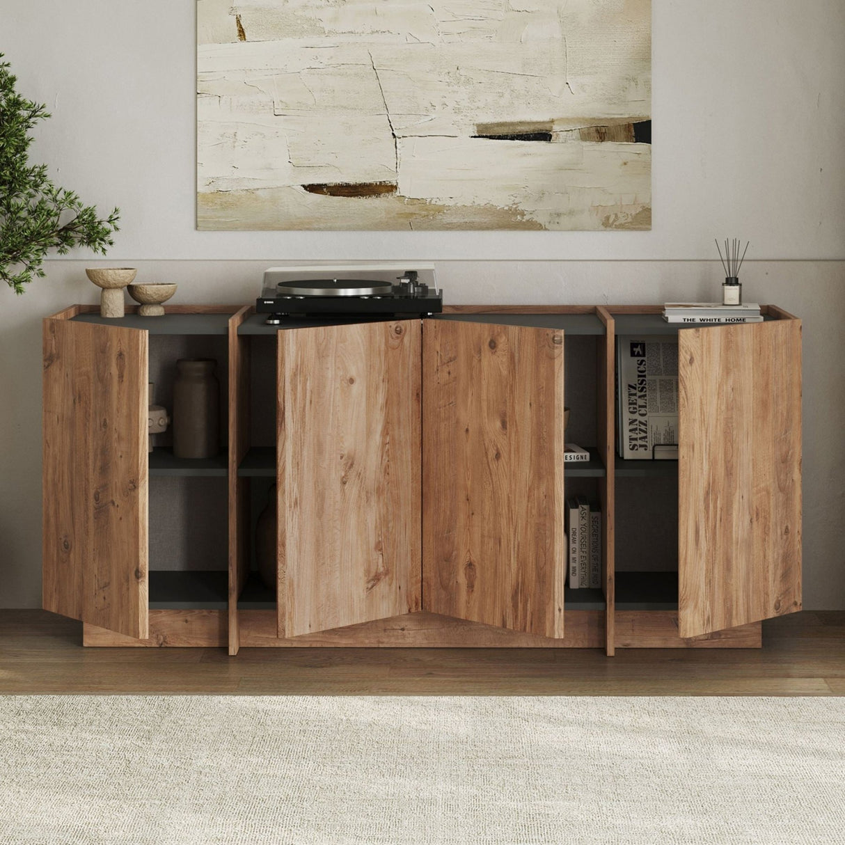 Dorma side table in oak look 180 cm Atlantic Pine and anthracite Melamine coated wood