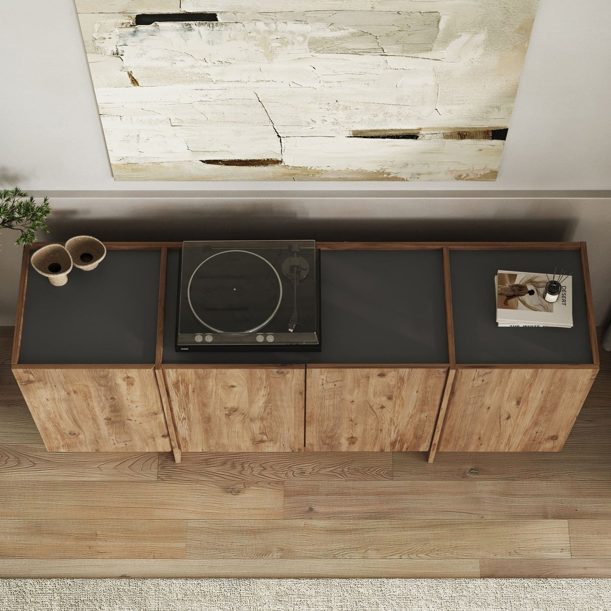 Dorma side table in oak look 180 cm Atlantic Pine and anthracite Melamine coated wood