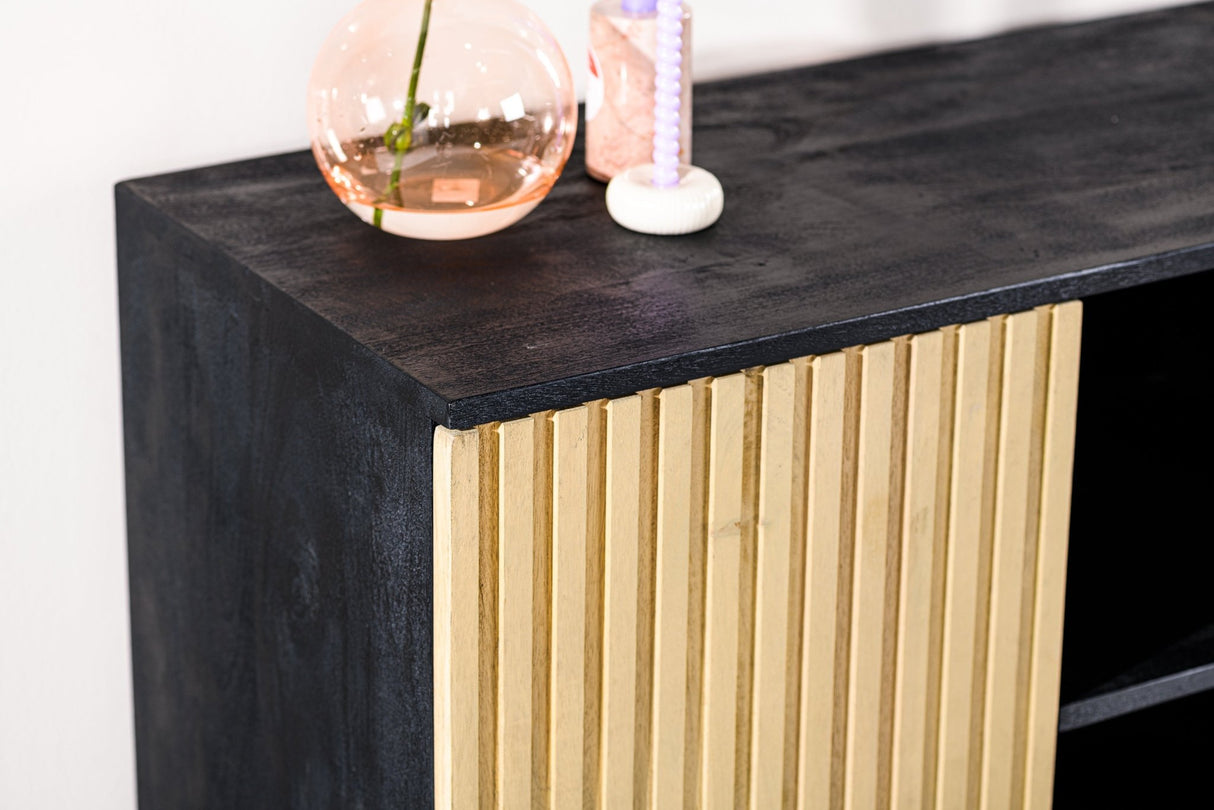 Manu sideboard made of mango wood black natural 160x40x86 cm