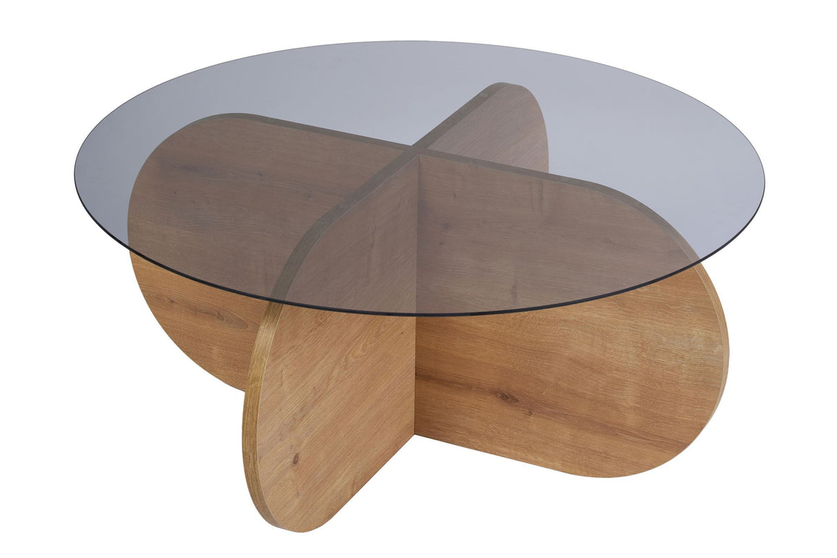 Aris Round Coffee Table 75 cm Tinted Glass - Melamine Oak