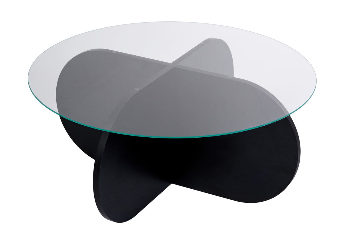 Round coffee table Aris black melamine and transparent glass 75 cm