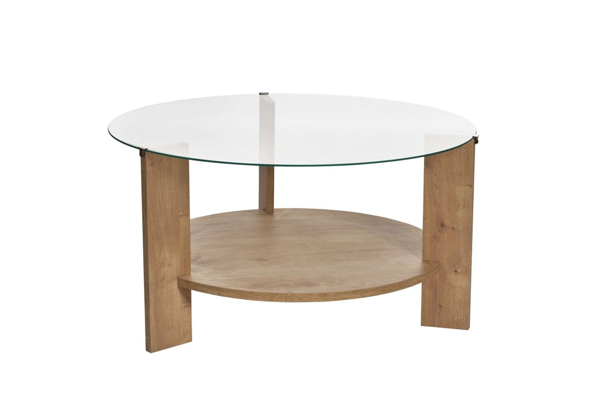 Round coffee table oak melamine transparent glass Ø75 cm - Cairo