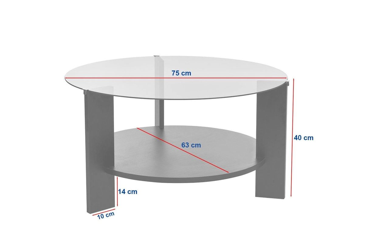 Round coffee table oak melamine transparent glass Ø75 cm - Cairo