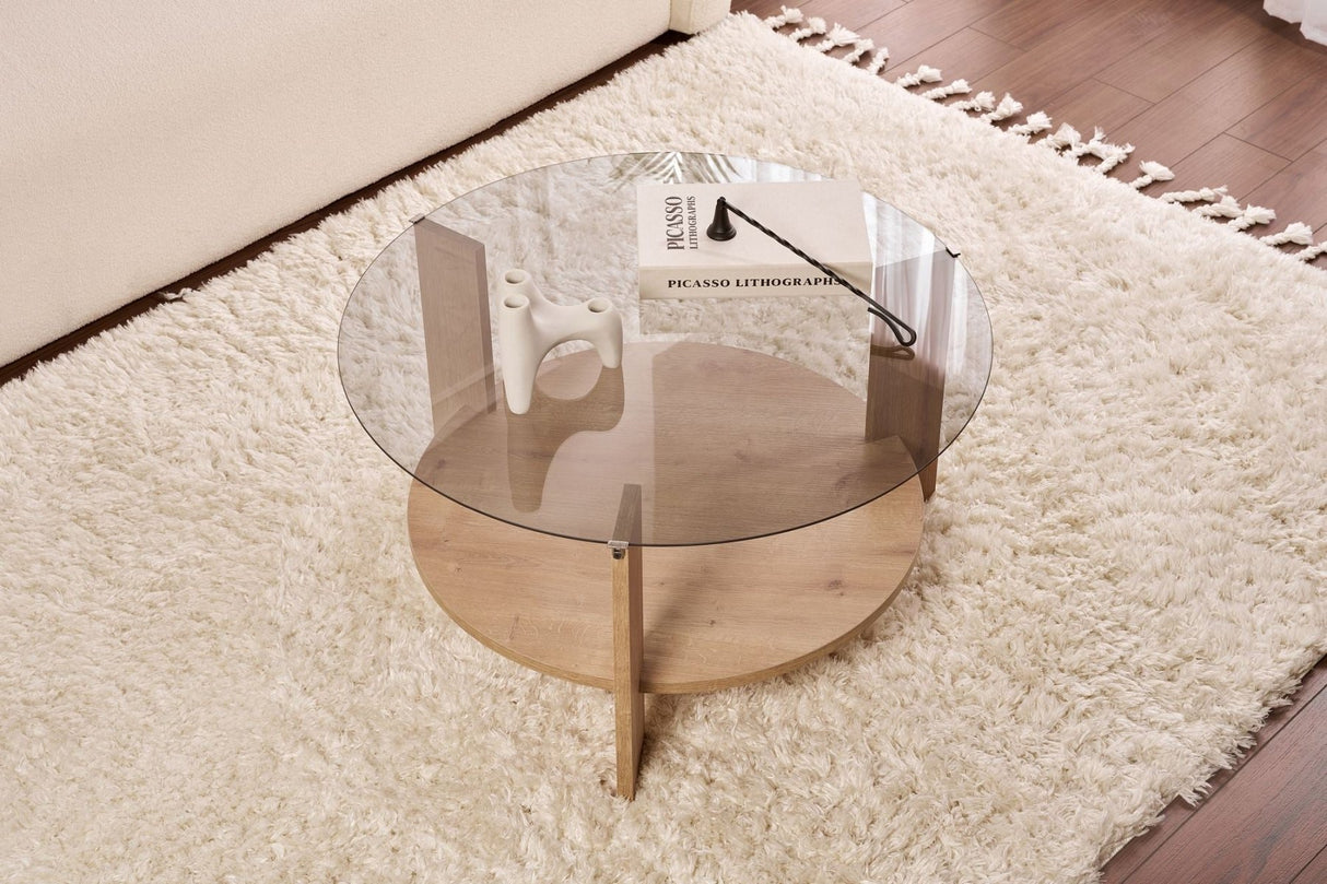 Cairo Coffee Table Round Ø75 cm Sapphire Oak - Smoke Glass Fume 75x75 cm