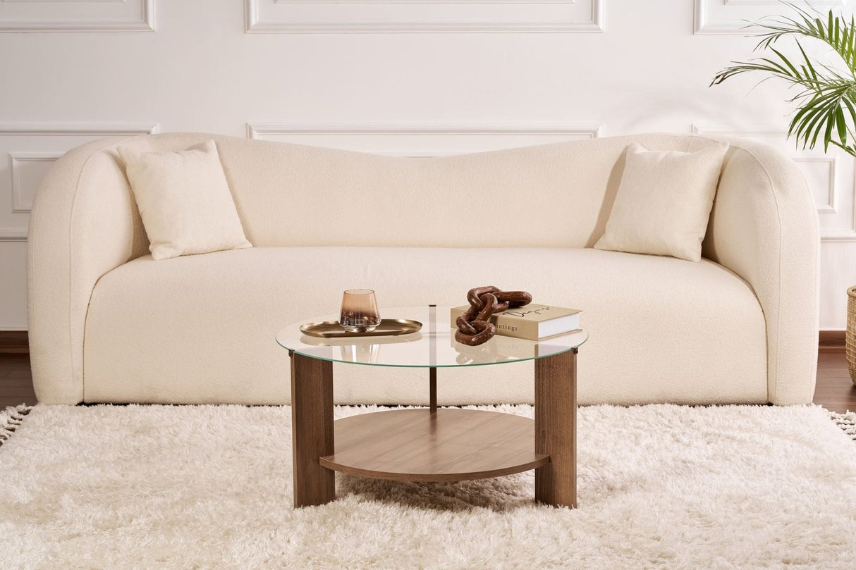 Cairo Coffee Table Round Ø75 cm Walnut - Glass 75x75x40 cm