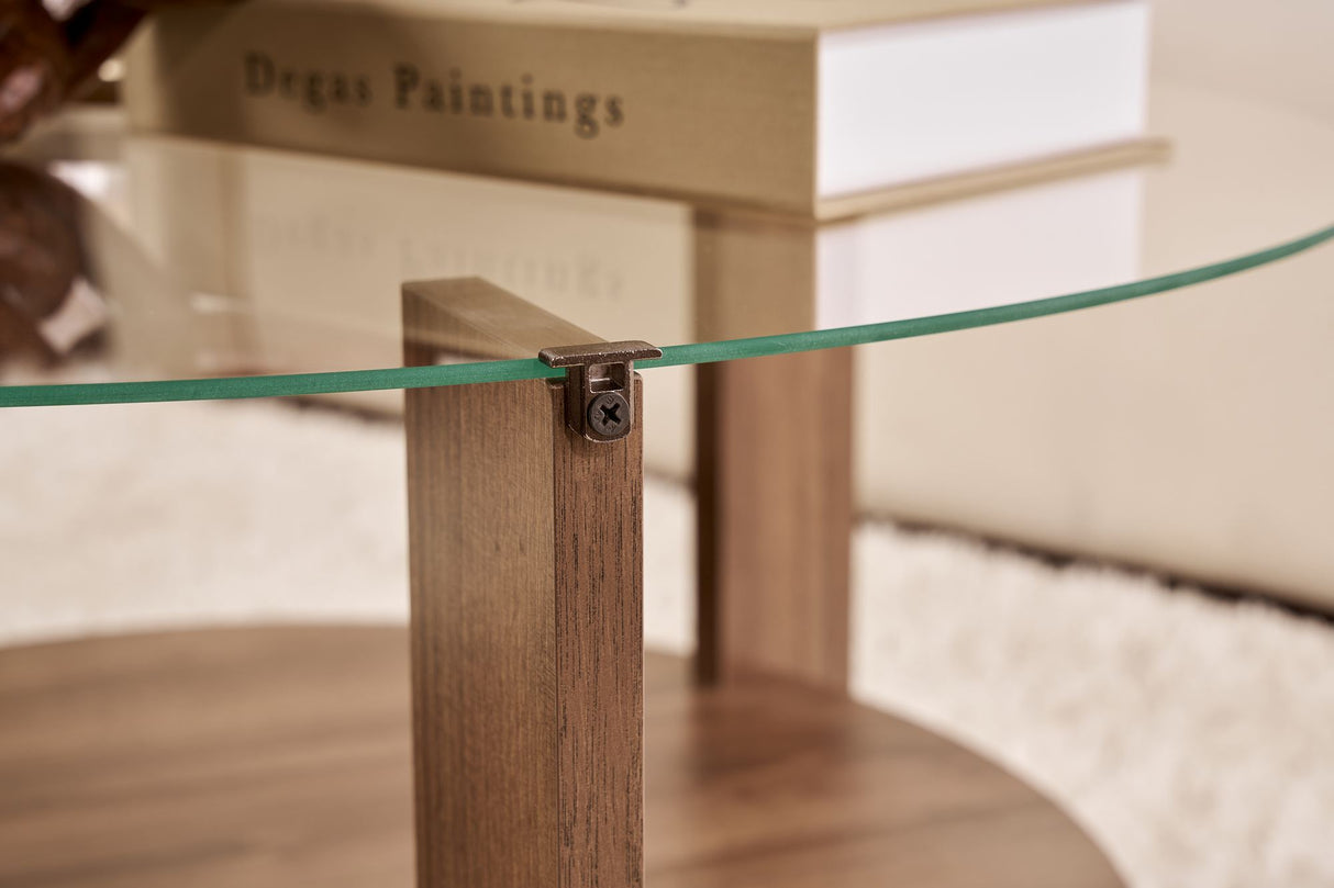 Cairo Coffee Table Round Ø75 cm Walnut - Glass 75x75x40 cm