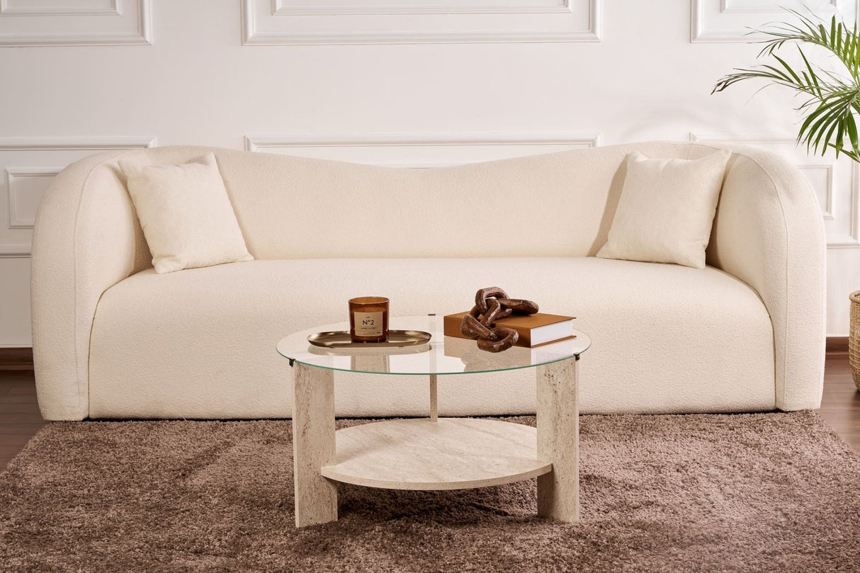 Cairo Coffee Table Round Ø75 cm Travertine - Glass 75x75x40 cm