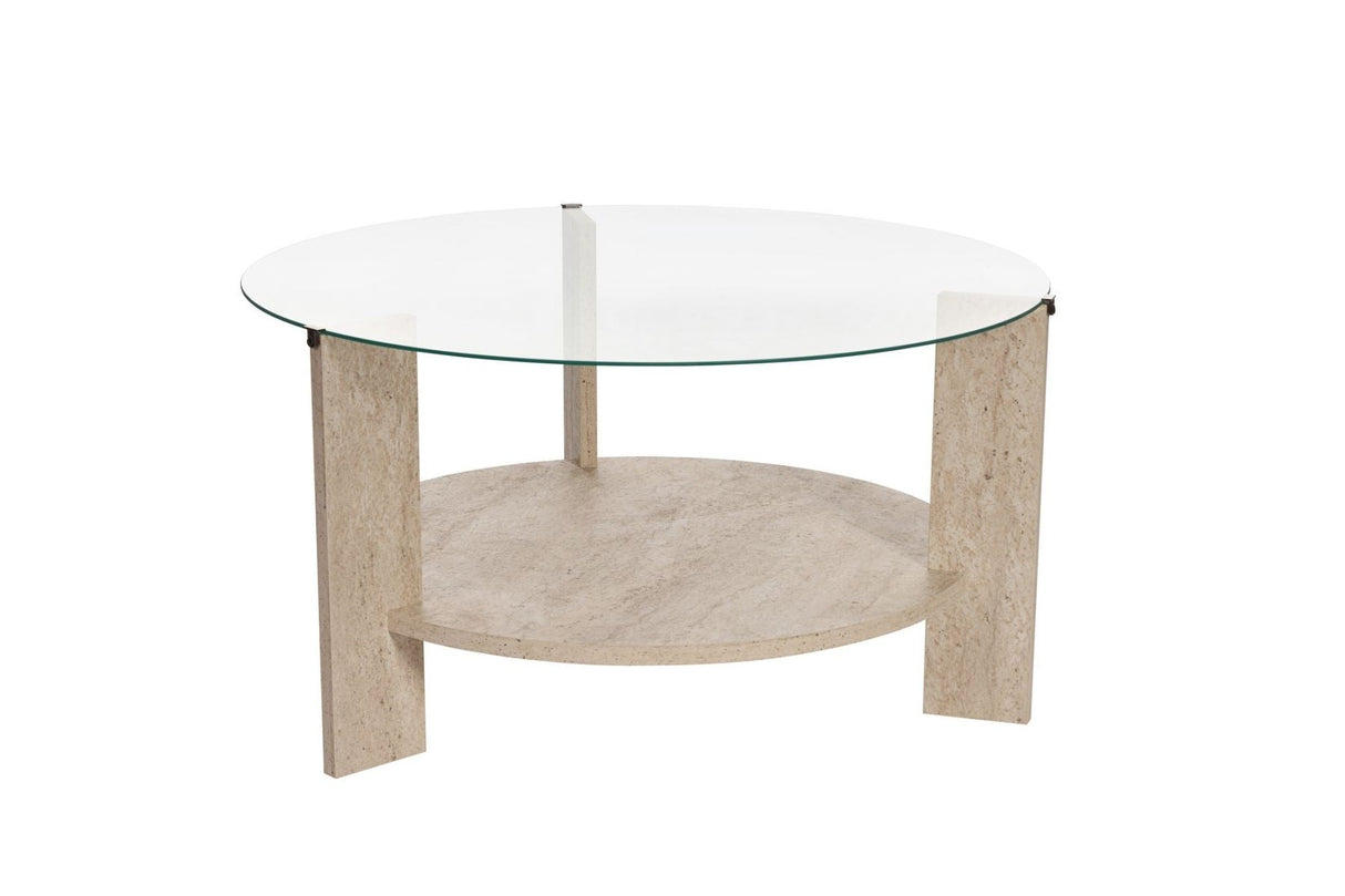 Round coffee table travertine melamine transparent glass Ø75 cm - Cairo