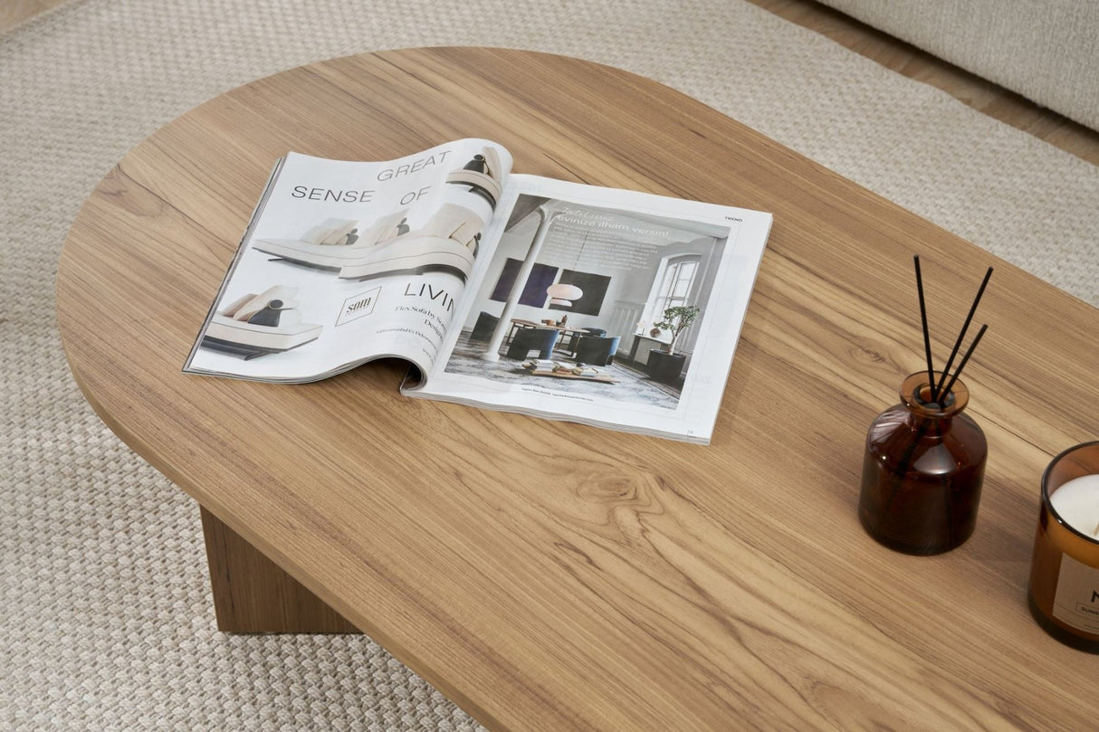 Coffee table oak melamine arc shape Koda 119x60 cm