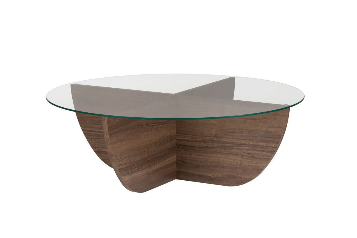 Liya coffee table walnut oval 90 cm Tempered glass