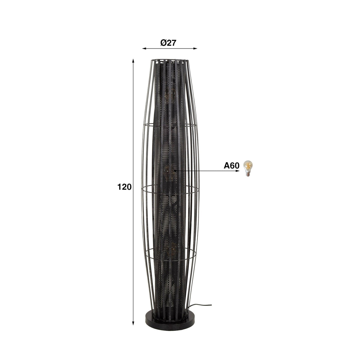 Floor lamps - Floor lamp Liora 3 - light cylinder mesh black 120 cm - Dimehouse