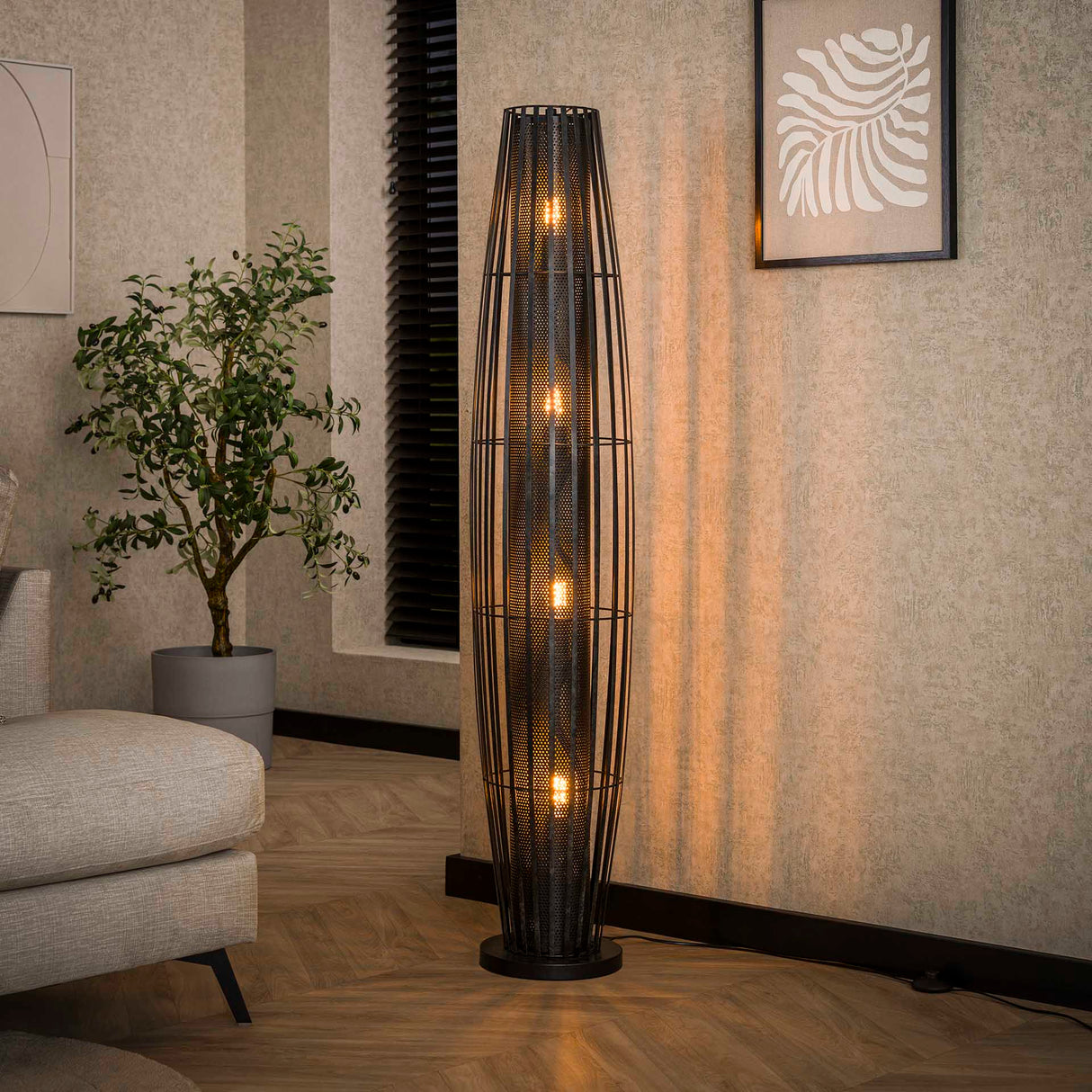 Floor lamp Liora 4-light cylinder mesh black 150 cm