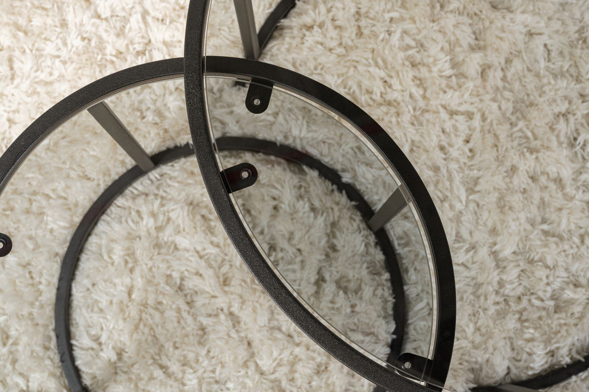 Coffee table set of 2 Round Glass - Black Frame - 60, 42 cm