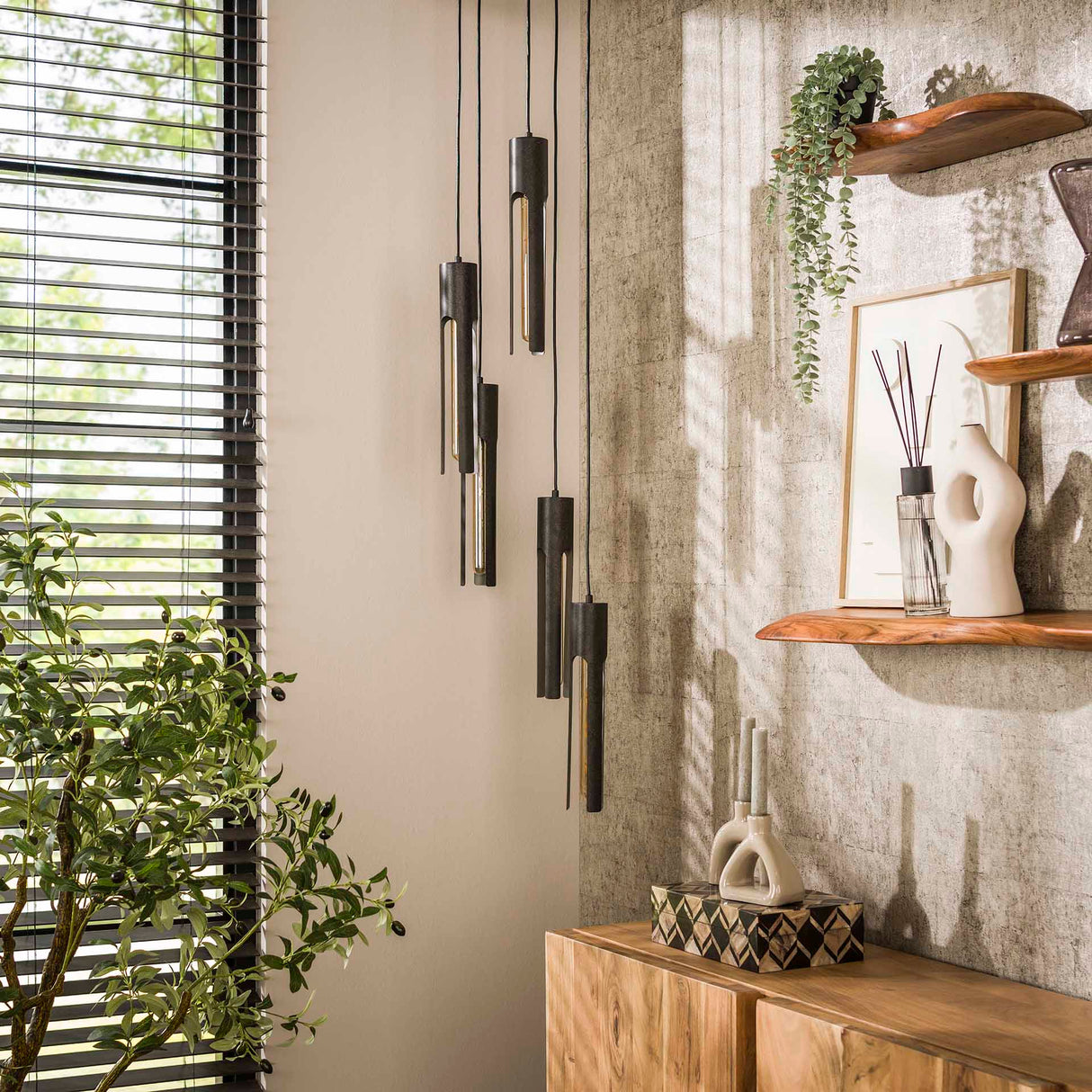 Pendant lamp Judy 5-light stepped black