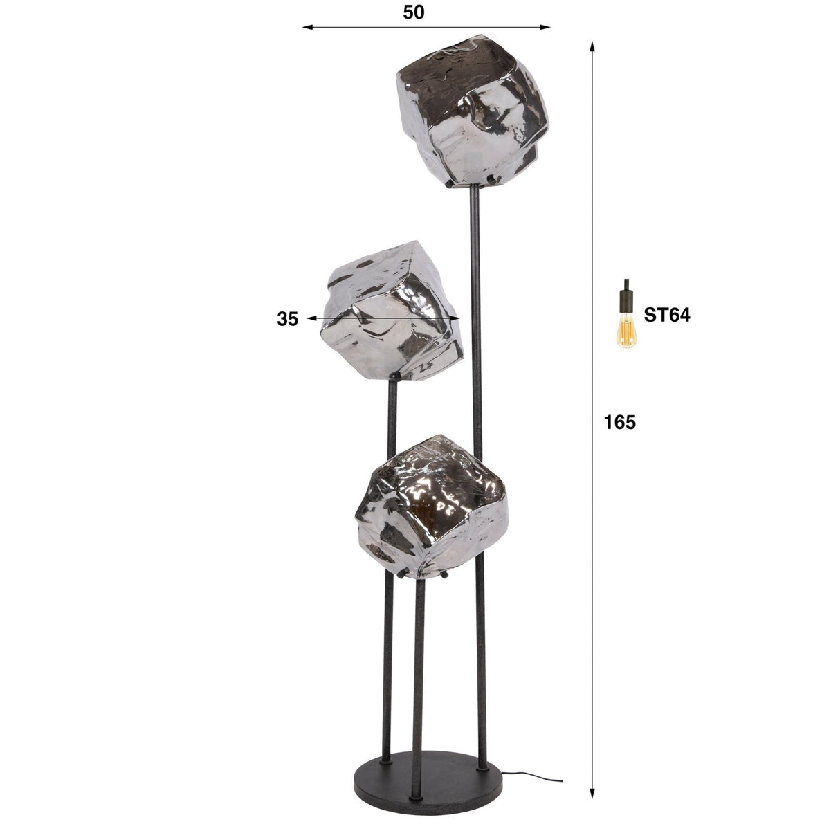 Vloerlamp 3-lichts getrapt chroom glas Rocks