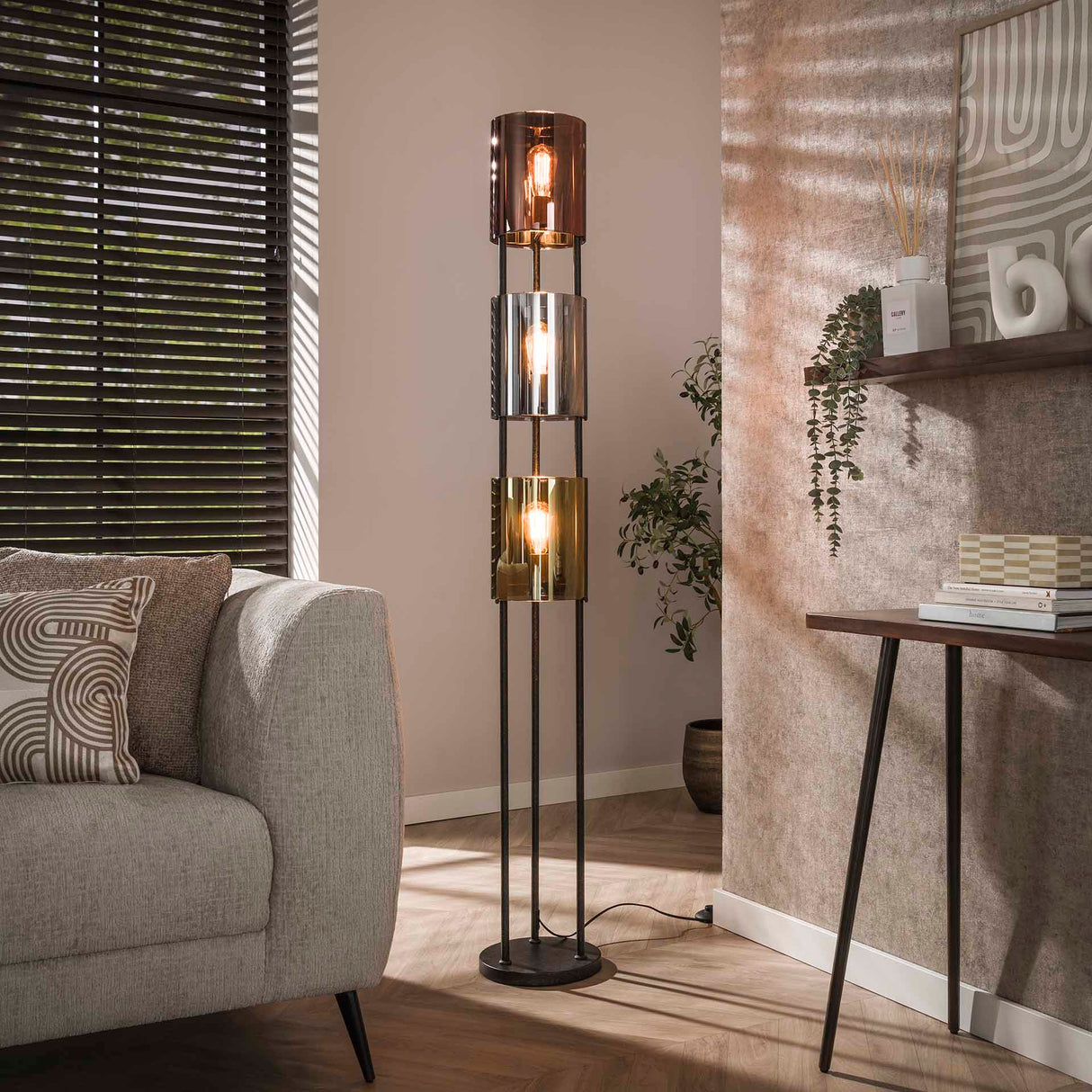 Floor Lamp Nox 3-lights Black Metal 175 cm