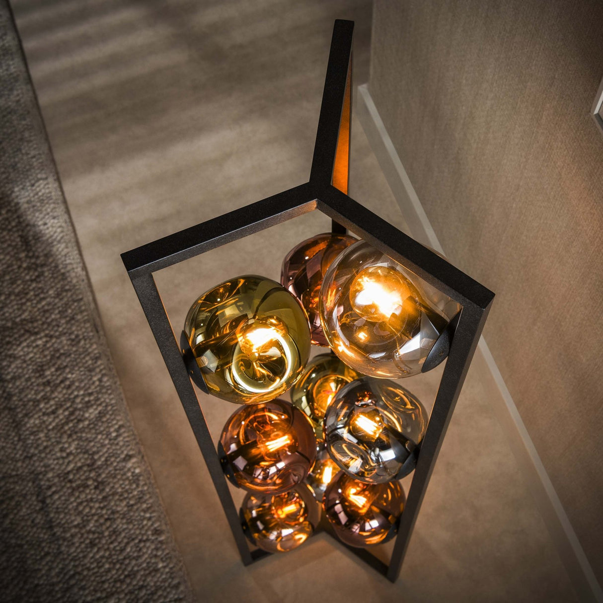 Industriële Vloerlamp Ada 9-lichts Gekleurd Glas Hoek