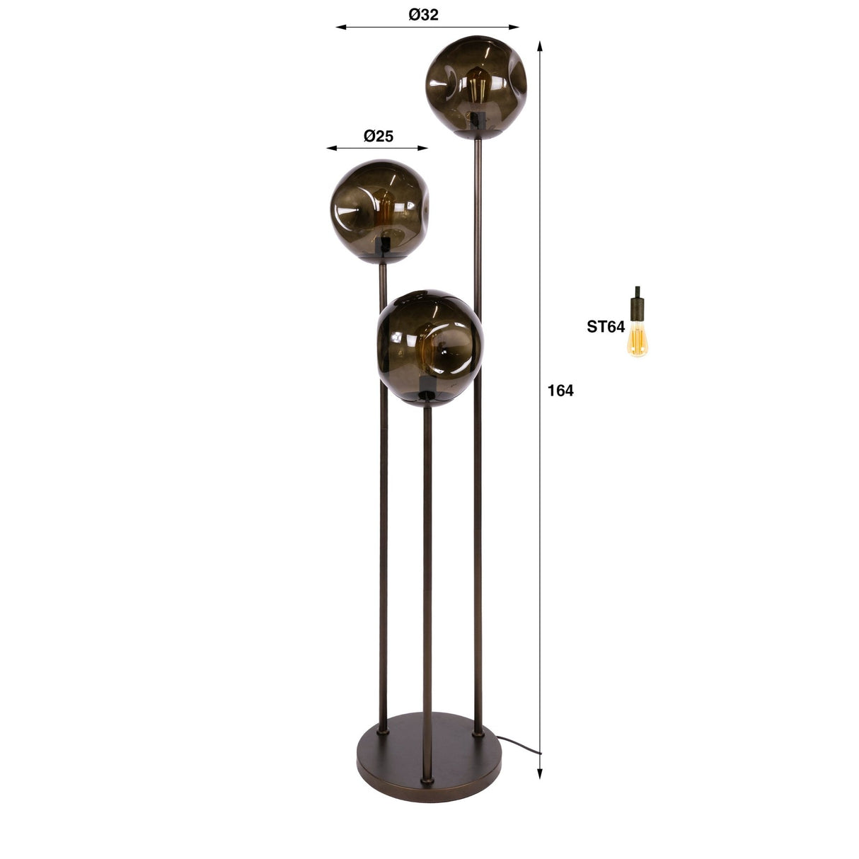 Vloerlamp - Vloerlamp Ada 3 - lichts getrapt bruin glas - Dimehouse