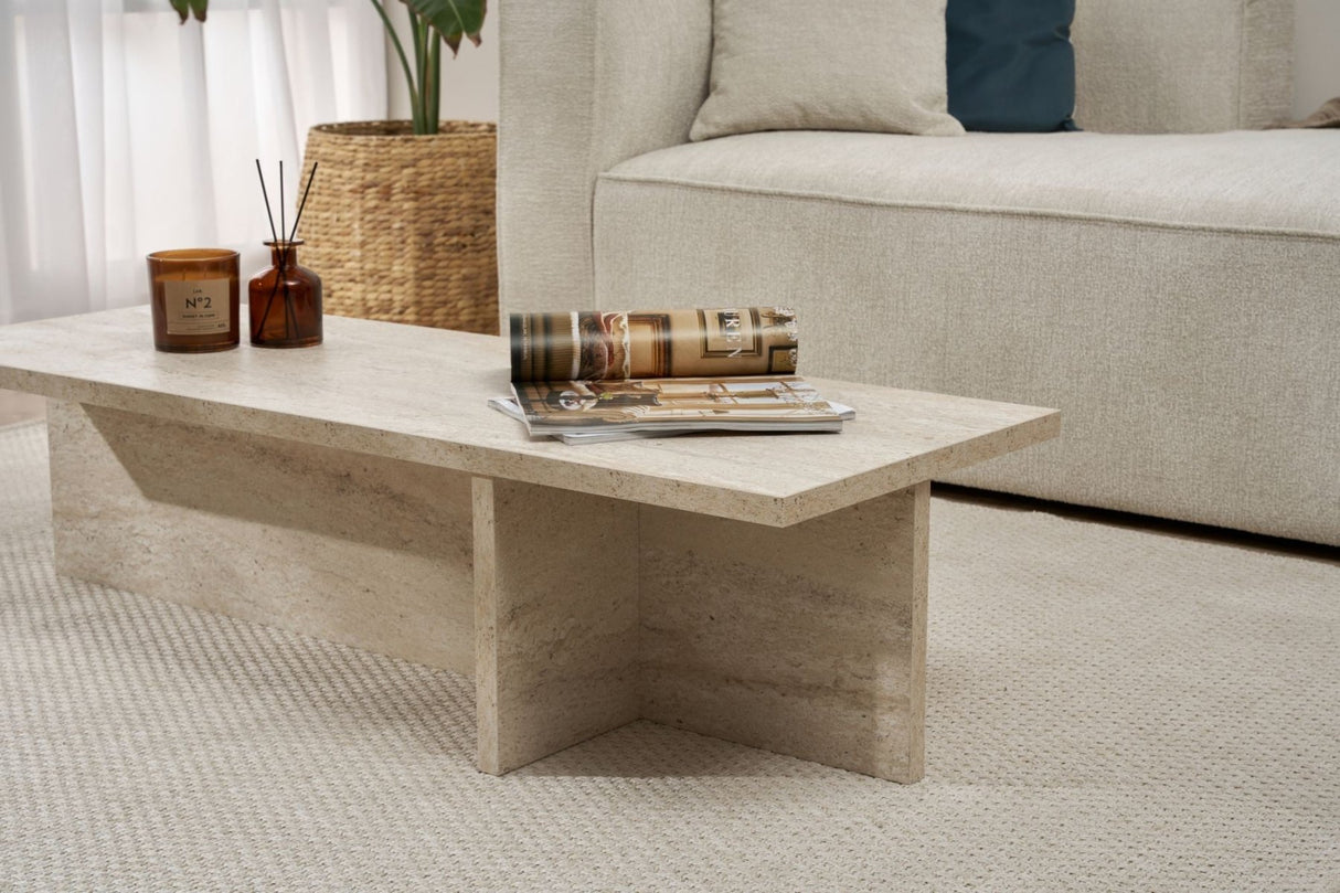 Rectangular coffee table Portland travertine melamine 120x45x30 cm