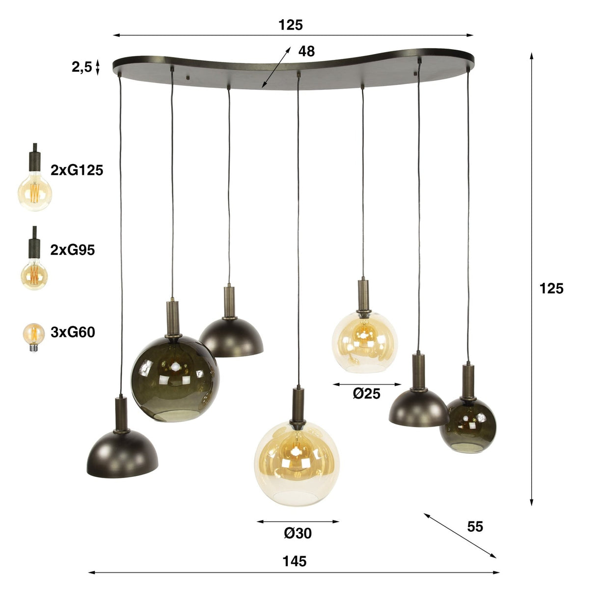 Cluster Pendant Lamp Sienna 7-lights – Brown