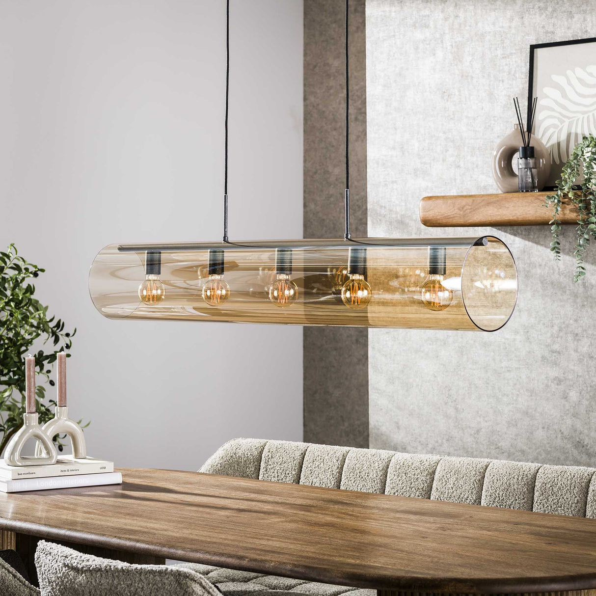 Hanglampen - Hanglamp Cai 5 - lichts amber glas - Dimehouse