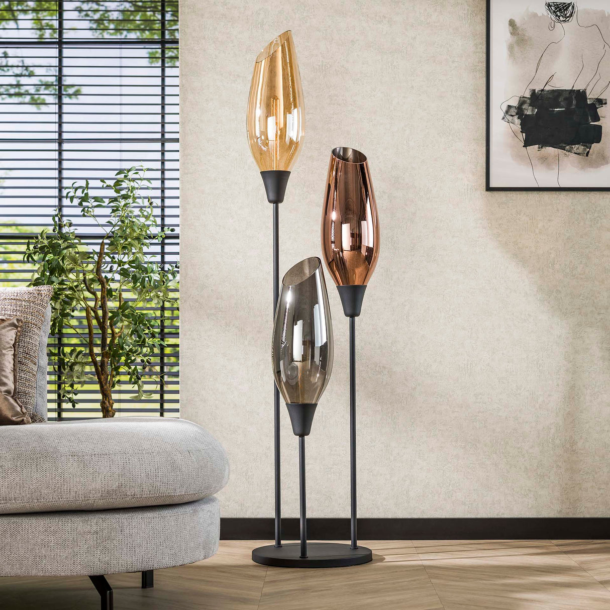 Coco floor lamp 3-light colored glass